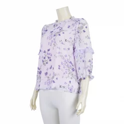 เสื้อคอตั้ง  แขนพองยาว 4 ส่วน  ผ้าชีฟองลายดอกไม้ - Image 2