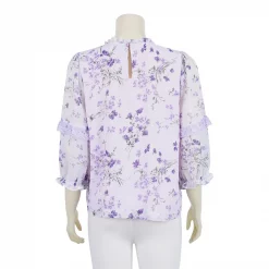 เสื้อคอตั้ง  แขนพองยาว 4 ส่วน  ผ้าชีฟองลายดอกไม้ - Image 3