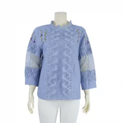 เสื้อคอตั้งแขน 4 ส่วน ผ้าลินินแต่งผ้าลูกไม้และลายปัก - Image 2