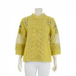 เสื้อคอตั้งแขน 4 ส่วน ผ้าลินินแต่งผ้าลูกไม้และลายปัก - Image 3