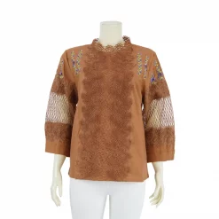 เสื้อคอตั้งแขน 4 ส่วน ผ้าลินินแต่งผ้าลูกไม้และลายปัก - Image 4