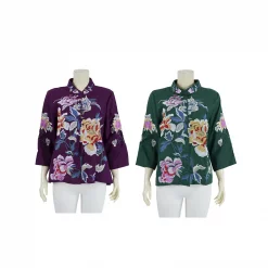 เสื้อคอจีนแขน 4 ส่วน ผ้าลินินปักลายดอกไม้