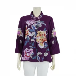 เสื้อคอจีนแขน 4 ส่วน ผ้าลินินปักลายดอกไม้ - Image 2