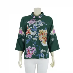 เสื้อคอจีนแขน 4 ส่วน ผ้าลินินปักลายดอกไม้ - Image 3