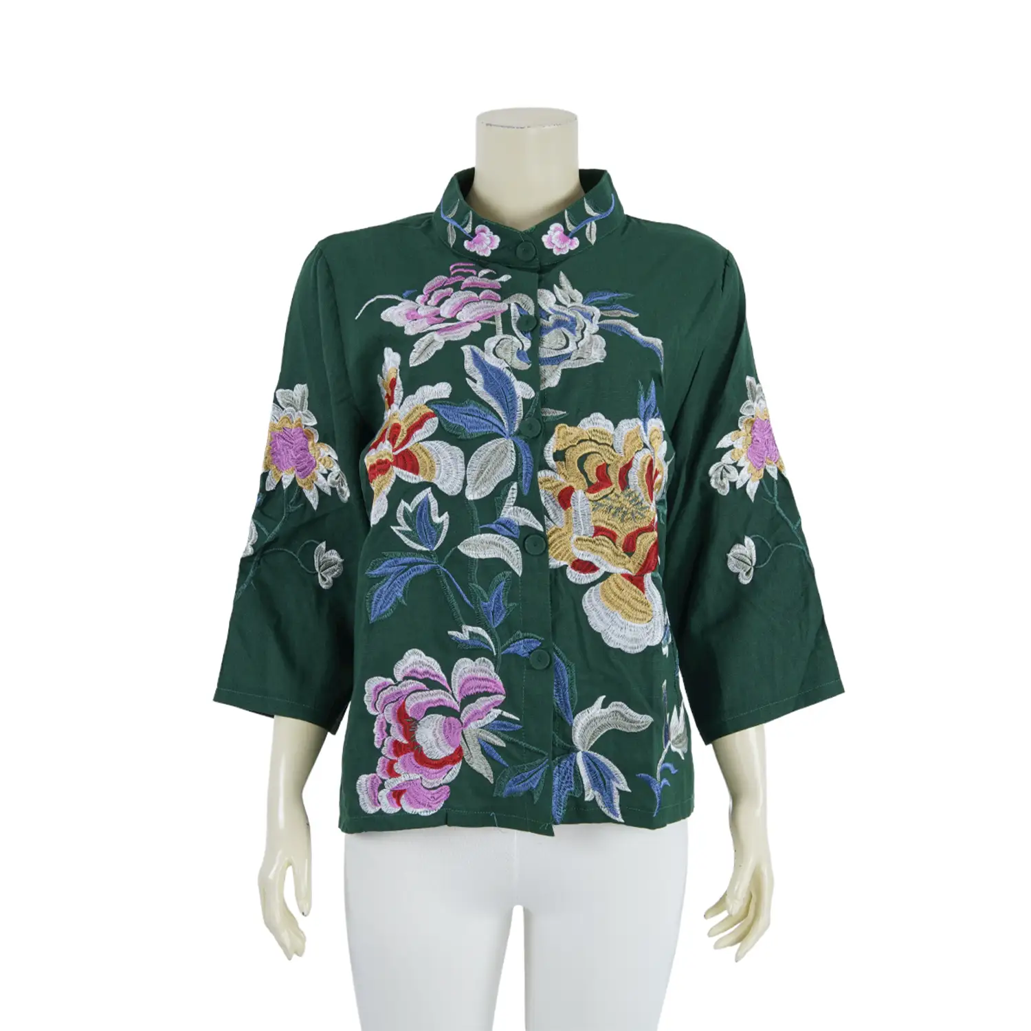 เสื้อคอจีนแขน 4 ส่วน ผ้าลินินปักลายดอกไม้ - Image 3