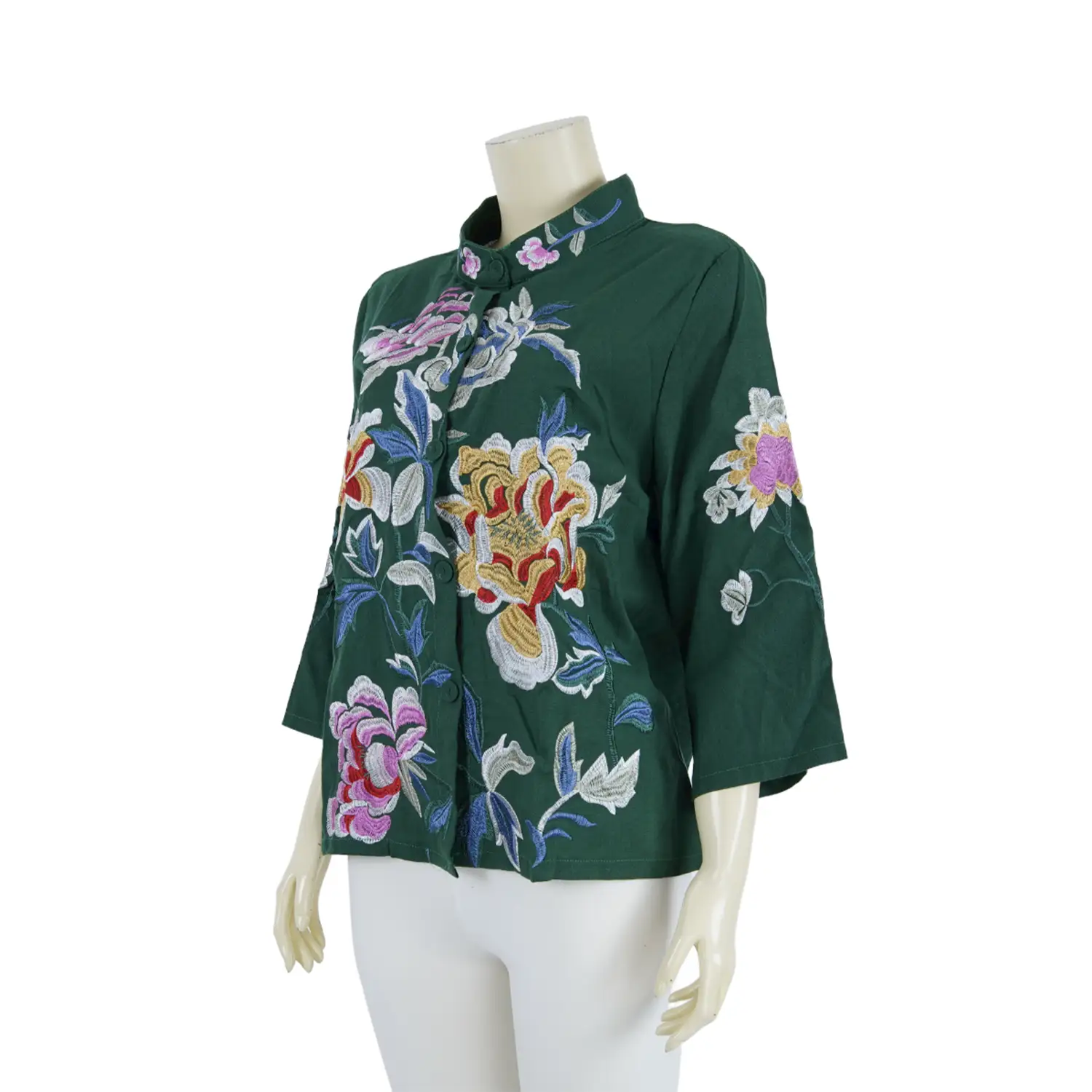 เสื้อคอจีนแขน 4 ส่วน ผ้าลินินปักลายดอกไม้ - Image 4