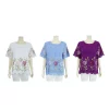 เสื้อคอกลม แขนสั้น ผ้าคอตตอนฉลุแต่งลายปักรูปดอกไม้