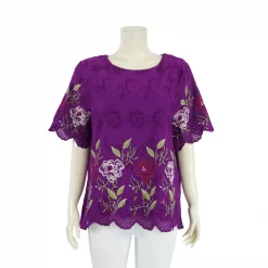 เสื้อคอกลม แขนสั้น ผ้าคอตตอนฉลุแต่งลายปักรูปดอกไม้ - Image 4