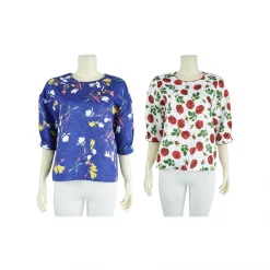 เสื้อคอกลม แขนพอง 4 ส่วน ทรงโอเวอร์ไซซ์ ไหล่ตก ผ้าแจ็คการ์ดลายดอกไม้