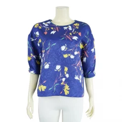 เสื้อคอกลม แขนพอง 4 ส่วน ทรงโอเวอร์ไซซ์ ไหล่ตก ผ้าแจ็คการ์ดลายดอกไม้ - Image 2