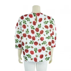 เสื้อคอกลม แขนพอง 4 ส่วน ทรงโอเวอร์ไซซ์ ไหล่ตก ผ้าแจ็คการ์ดลายดอกไม้ - Image 5