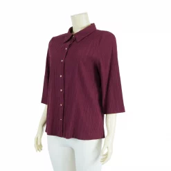 เสื้อเชิ้ต แขน 4 ส่วน ผ้าพลีทสีแดง - Image 2