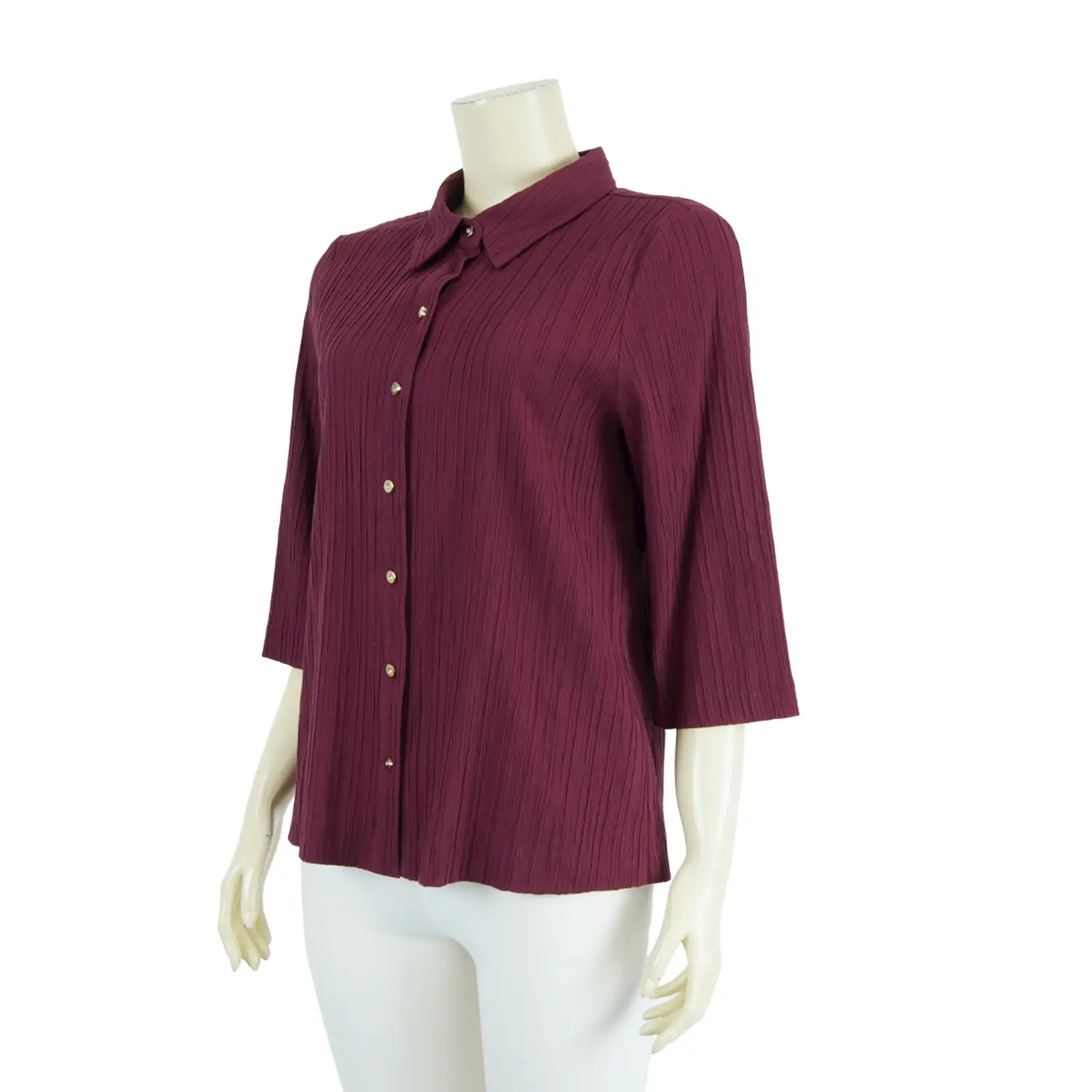 เสื้อเชิ้ต แขน 4 ส่วน ผ้าพลีทสีแดง - Image 2