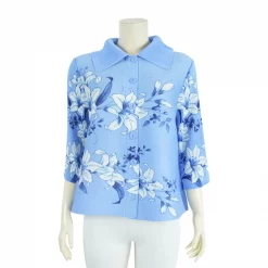 เสื้อคอปก แขน 3 ส่วน ผ้าอัดพลีทลายดอกไม้ - Image 3