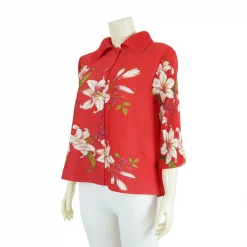 เสื้อคอปก แขน 3 ส่วน ผ้าอัดพลีทลายดอกไม้ - Image 5