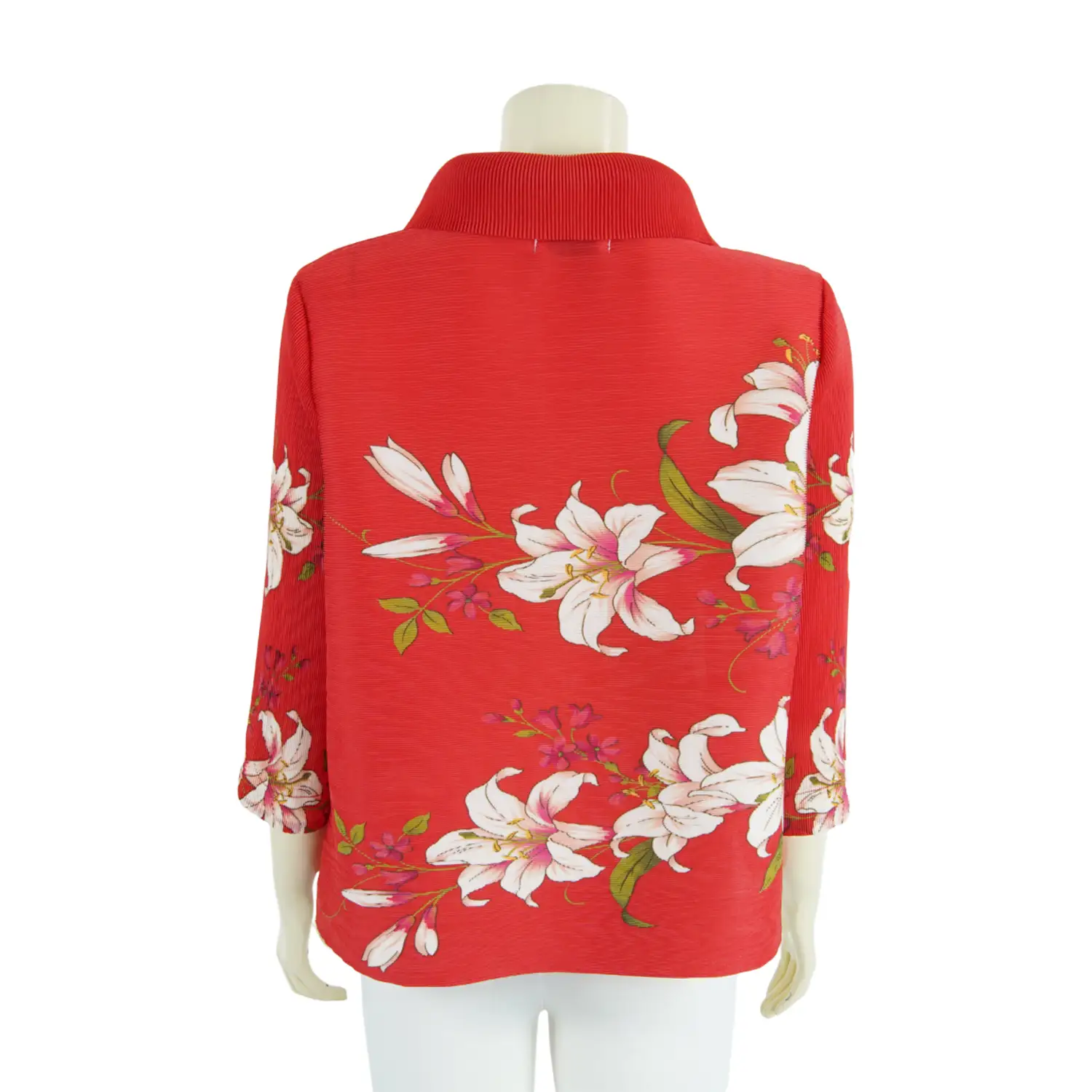 เสื้อคอปก แขน 3 ส่วน ผ้าอัดพลีทลายดอกไม้ - Image 6