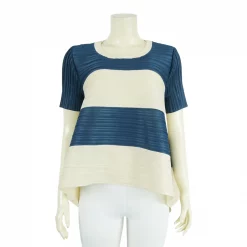 เสื้อคอกลม แขนสั้น ผ้าอัดพลีทลายขวาง - Image 5