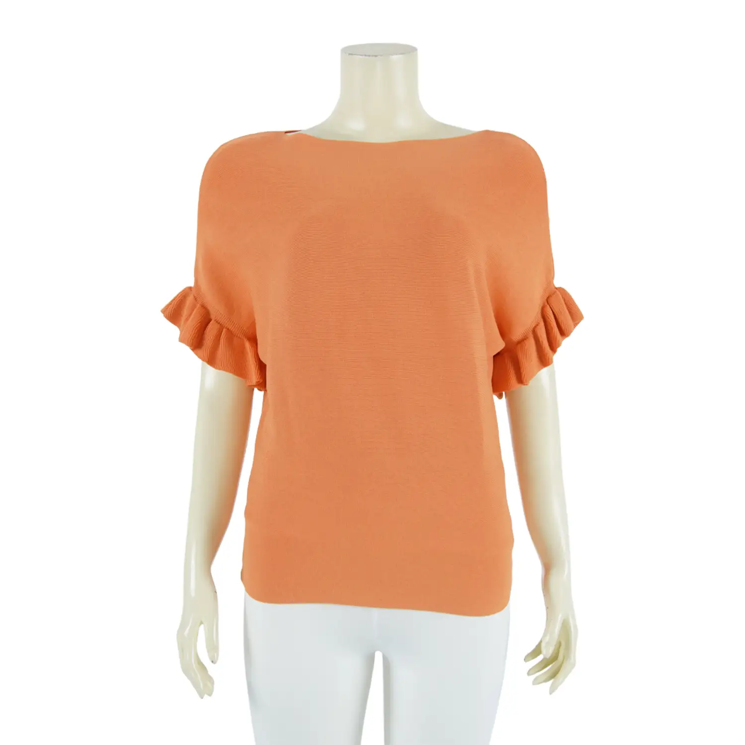เซตเสื้อคอปาด แขนสั้น ทรงแขนค้างคาว ปลายแขนระบาย ผ้านิตติ้ง 2 ตัว - Image 3