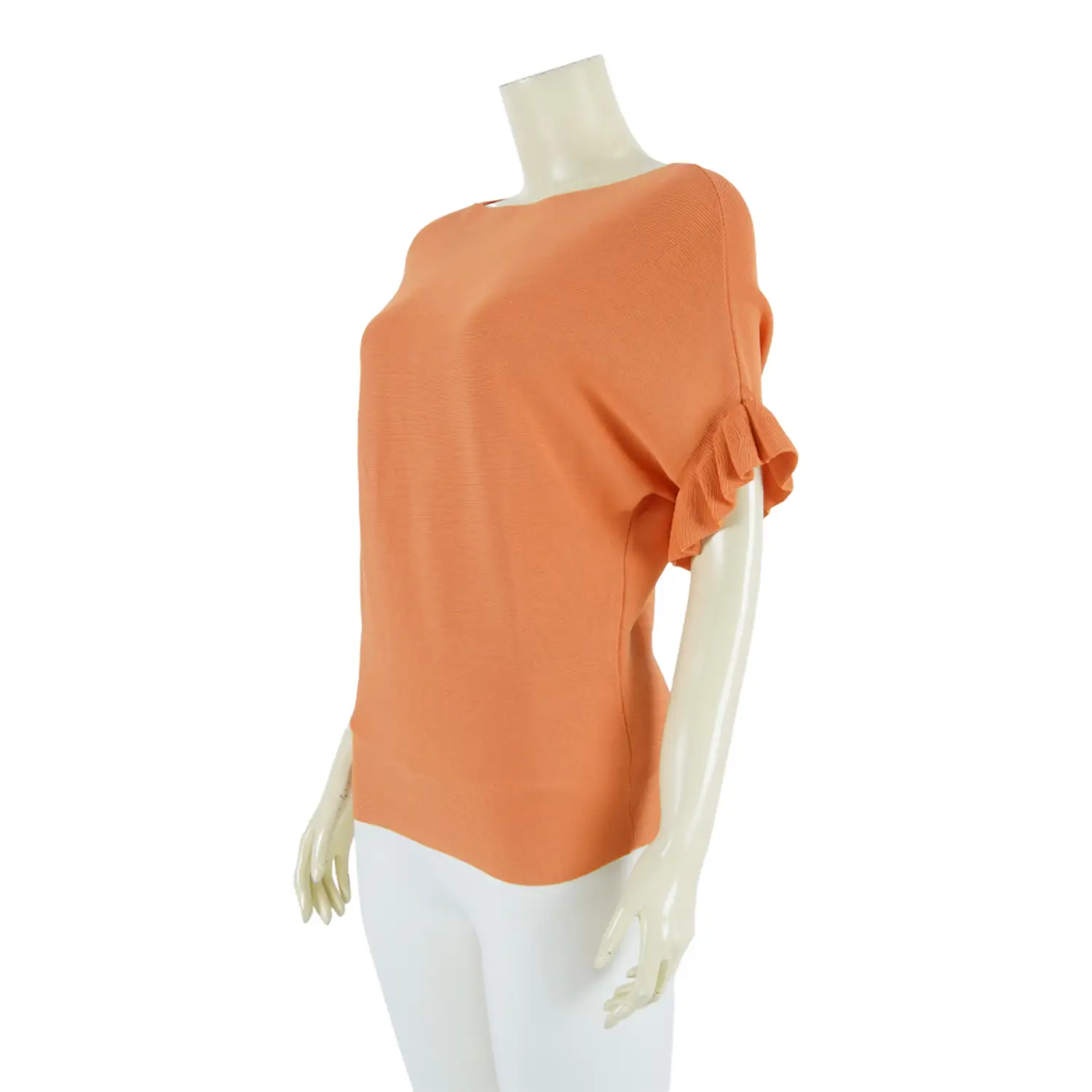 เซตเสื้อคอปาด แขนสั้น ทรงแขนค้างคาว ปลายแขนระบาย ผ้านิตติ้ง 2 ตัว - Image 4
