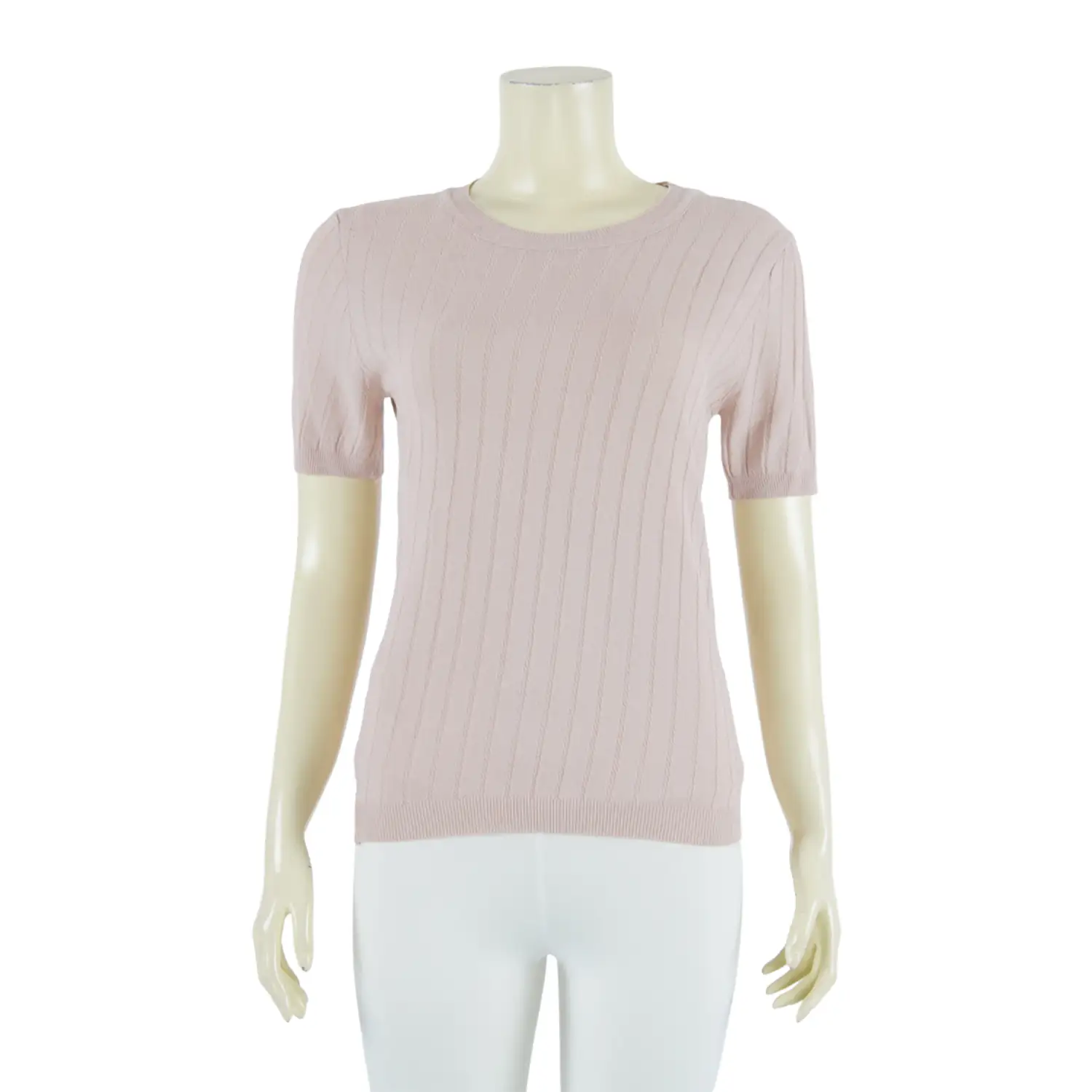 เซตเสื้อคอกลม แขนกระบอกสั้น ปลายแขนจั๊ม ผ้านิตติ้ง 2 ตัว - Image 2