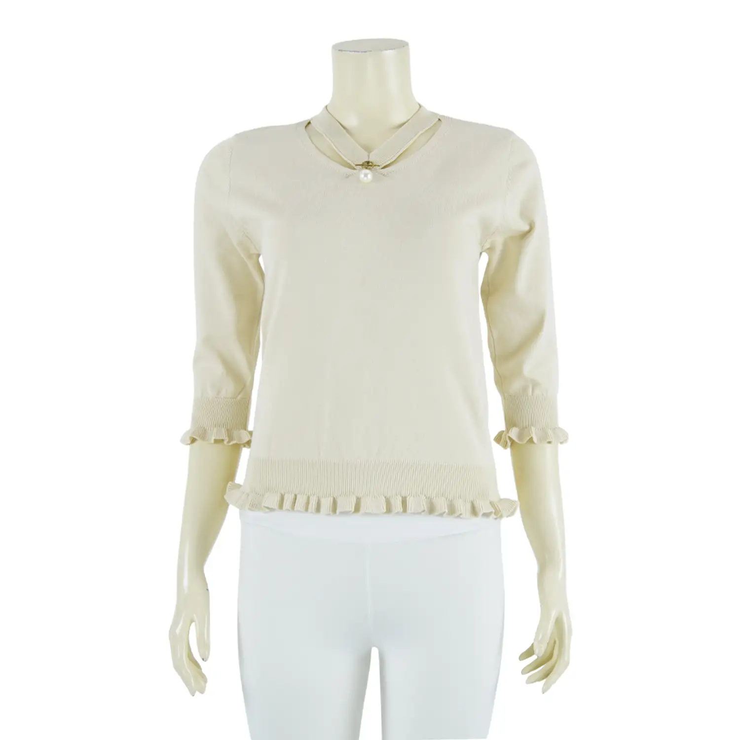 เซตเสื้อคอกลม และเสื้อคอวี แขนกระบอก 4 ส่วน ปลายแขนจั๊ม ผ้านิตติ้ง - Image 5