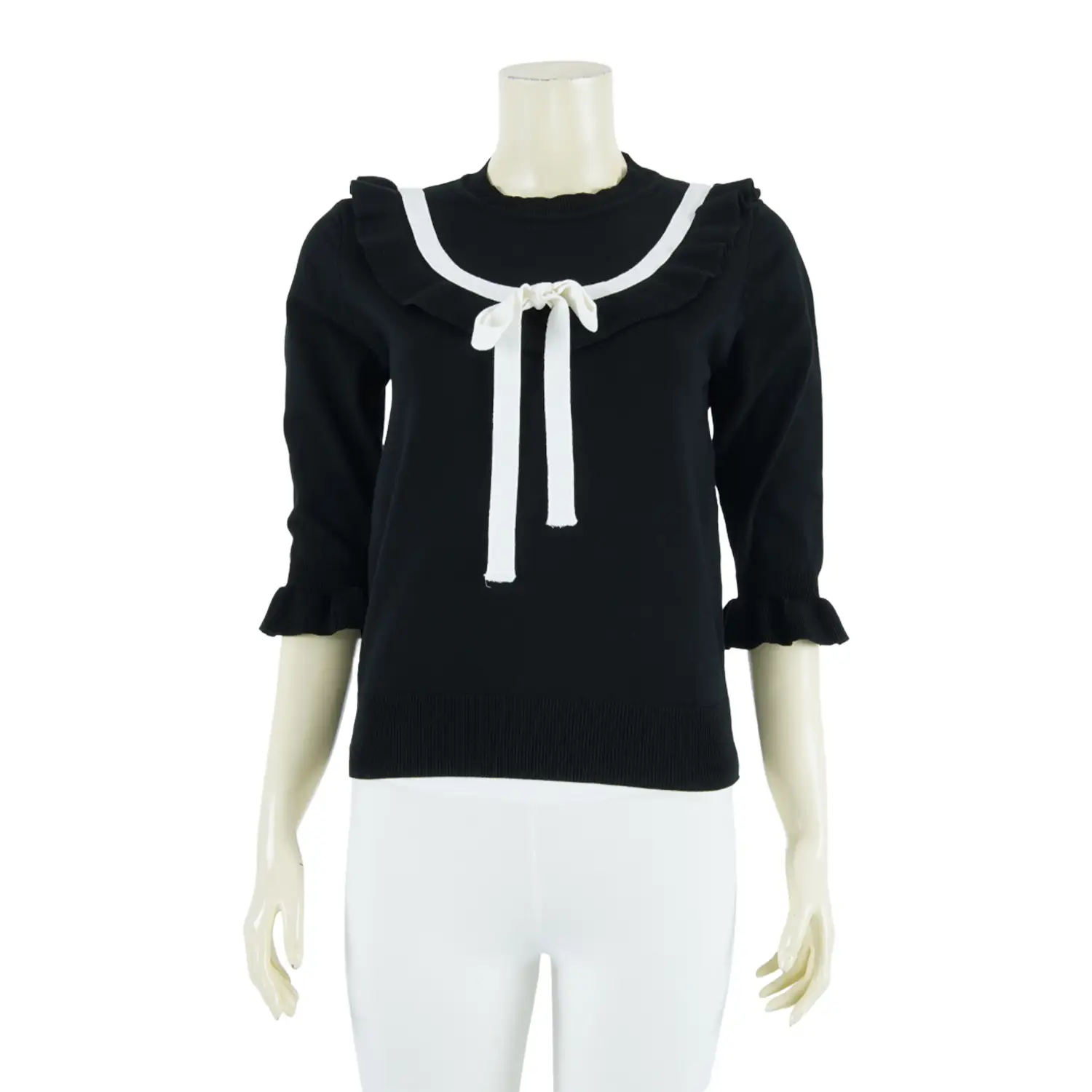 เซตเสื้อคอกลม และเสื้อคอวี แขนกระบอก 4 ส่วน ปลายแขนจั๊ม ผ้านิตติ้ง - Image 2