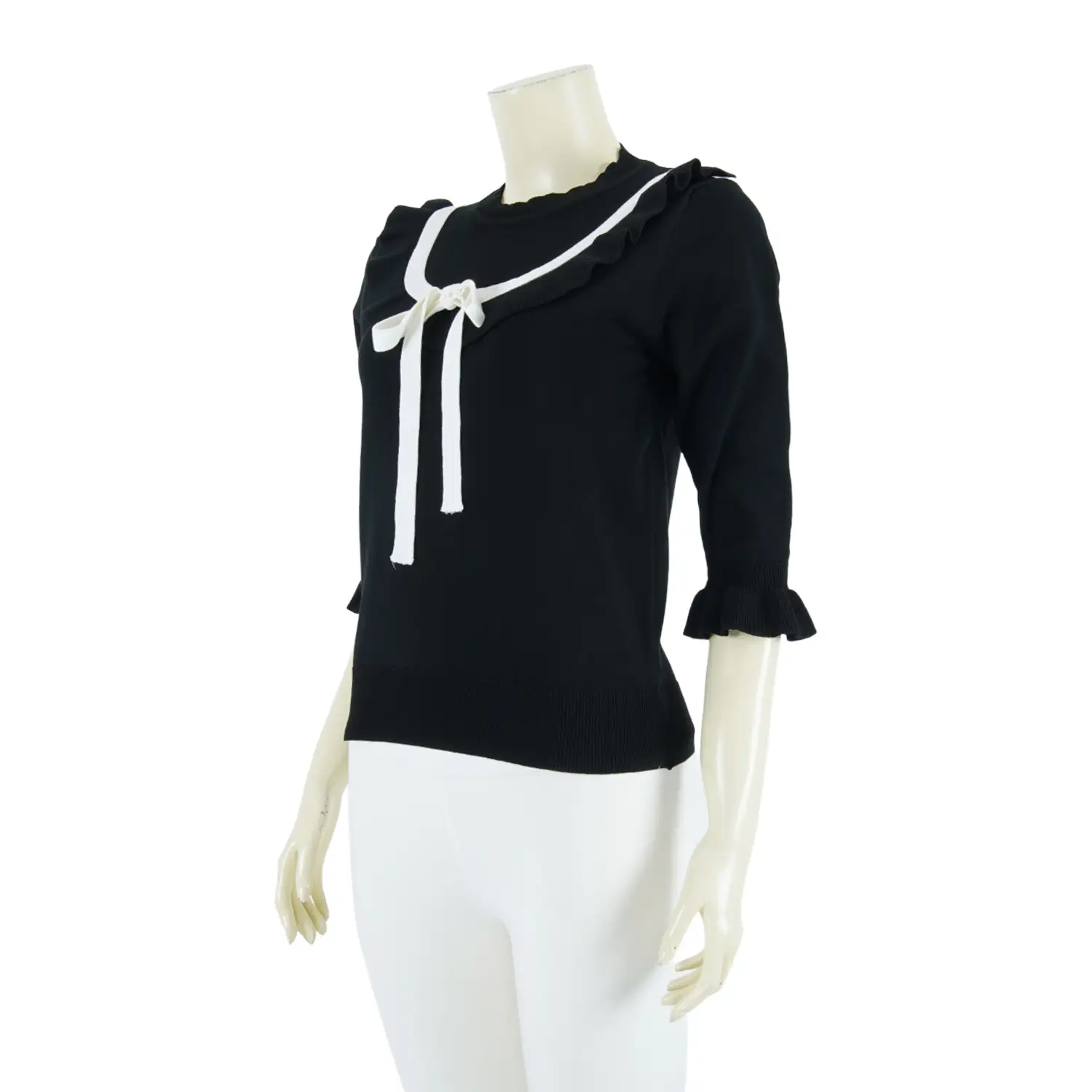 เซตเสื้อคอกลม และเสื้อคอวี แขนกระบอก 4 ส่วน ปลายแขนจั๊ม ผ้านิตติ้ง - Image 3