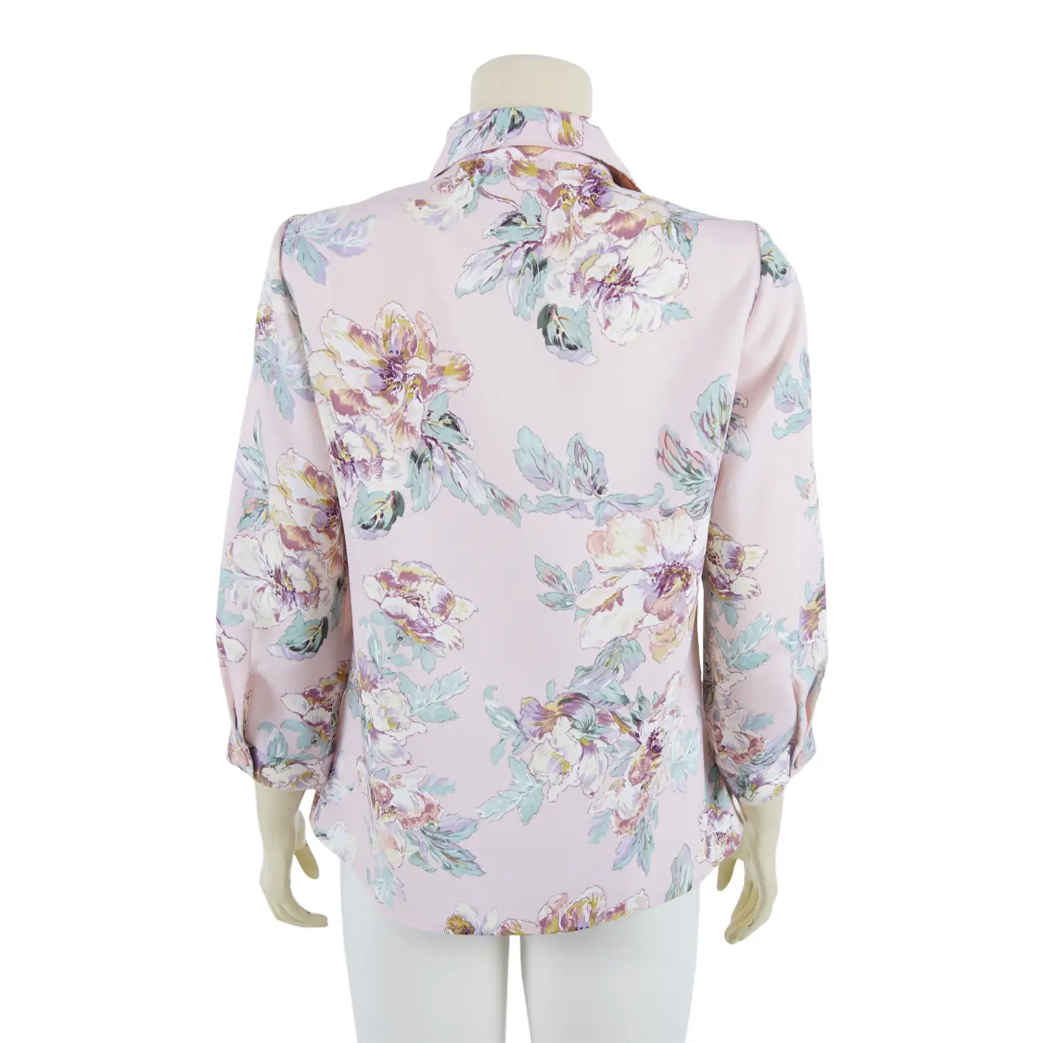 เสื้อเชิ้ต แขน 4 ส่วน สีชมพูลายดอกไม้ - Image 2