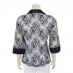 เสื้อเชิ้ต แขนกระบอก 4 ส่วน ผ้าลูกไม้ราเชล ลายดอกไม้สีดำ - Image 3