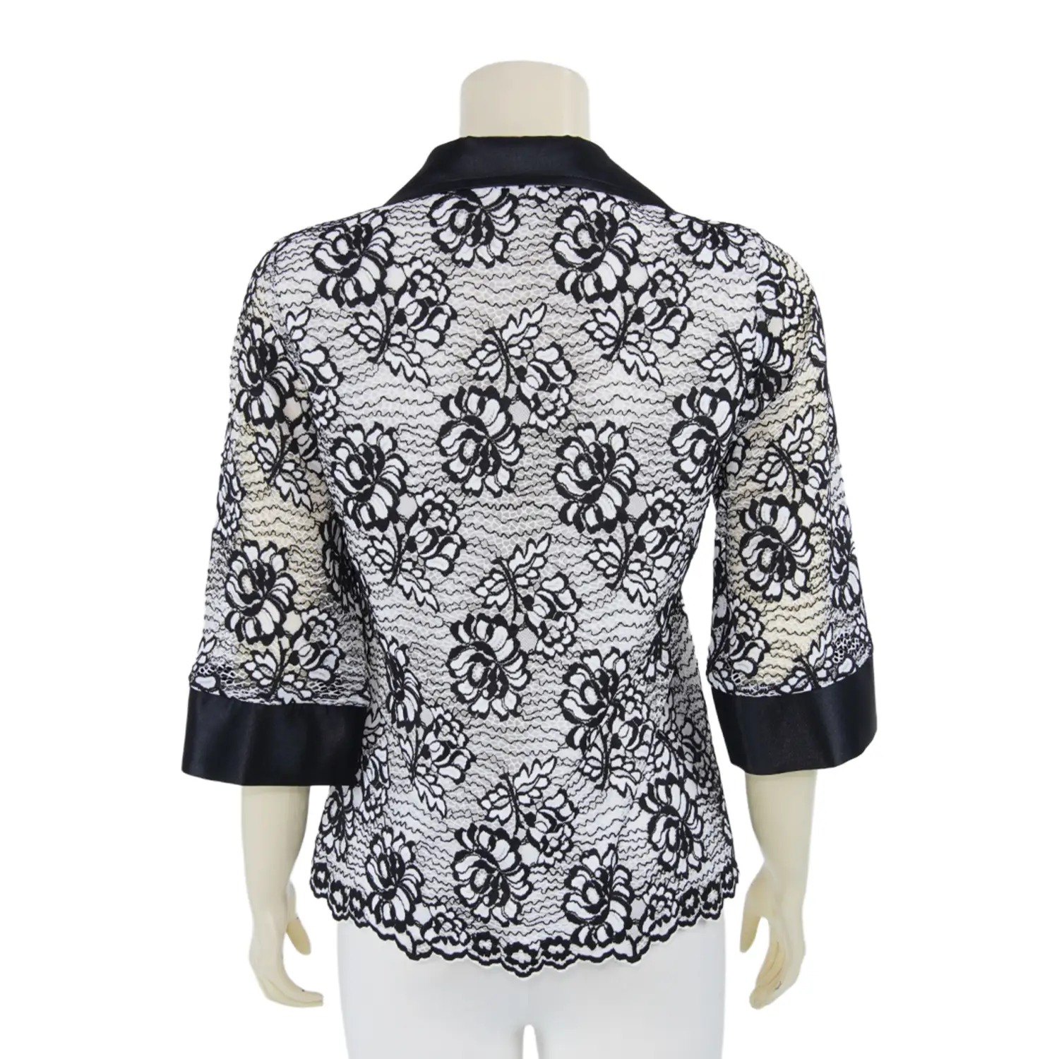 เสื้อเชิ้ต แขนกระบอก 4 ส่วน ผ้าลูกไม้ราเชล ลายดอกไม้สีดำ - Image 3