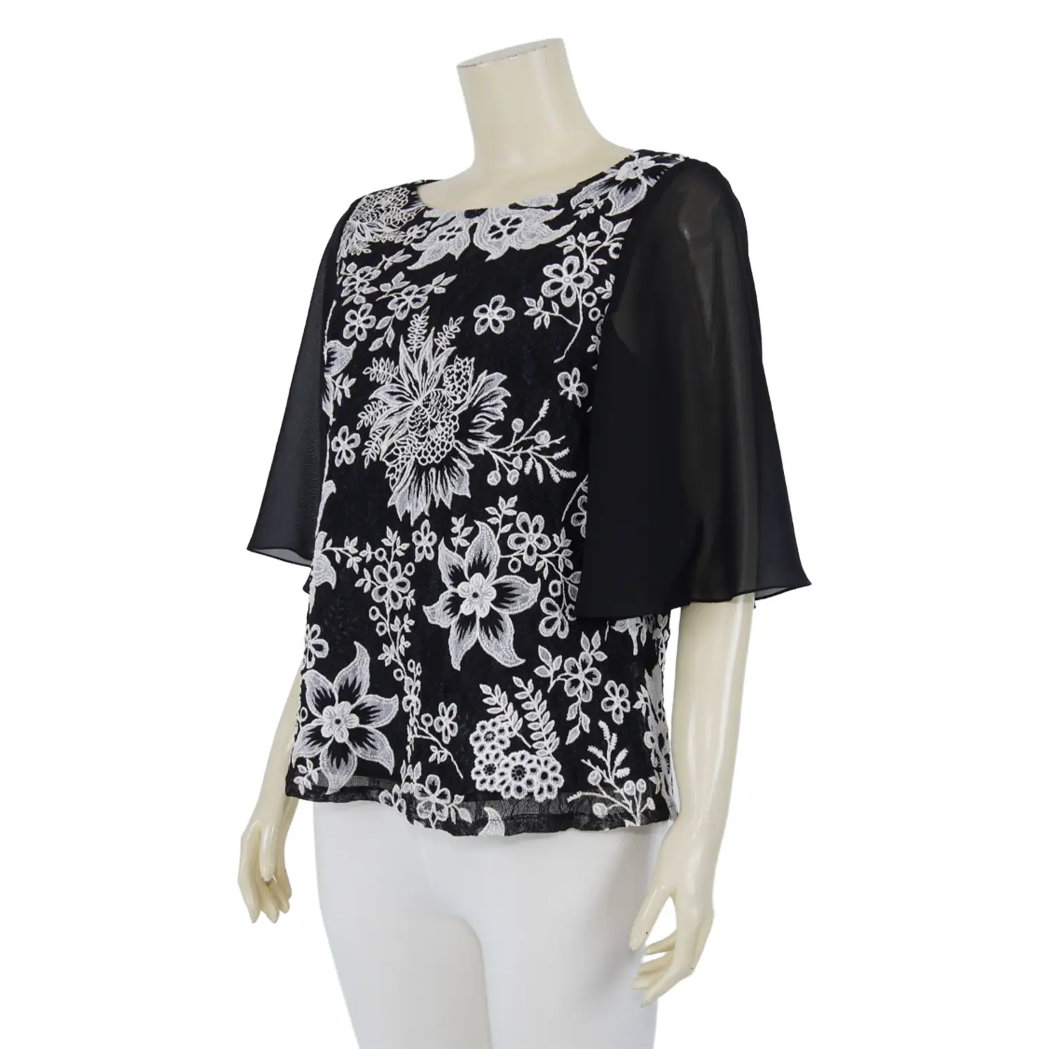 เสื้อคอปาด แขนบาน 3 ส่วน ผ้าลูกไม้ราเชล ลายดอกไม้ - Image 3