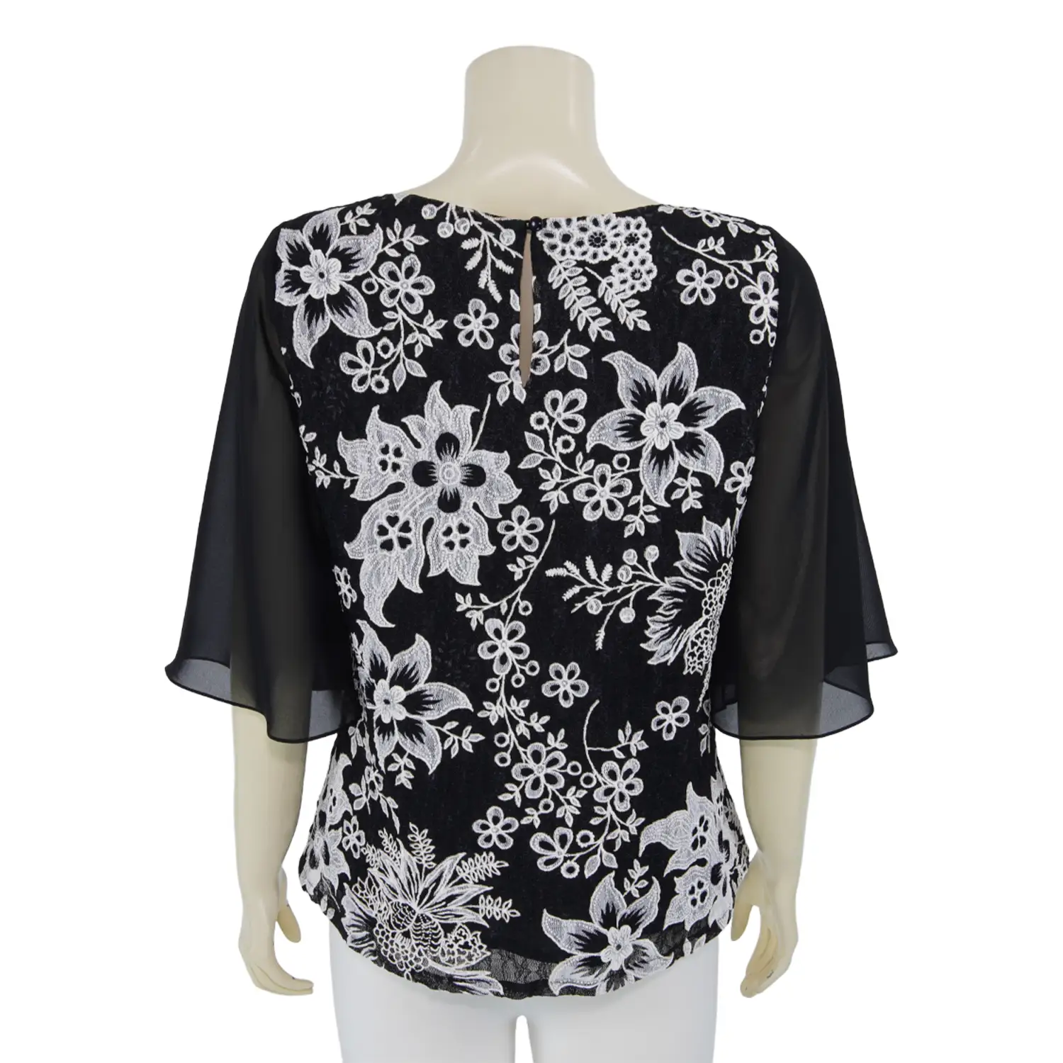 เสื้อคอปาด แขนบาน 3 ส่วน ผ้าลูกไม้ราเชล ลายดอกไม้ - Image 2