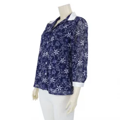 เสื้อเชิ้ต แขน 4 ส่วน ผ้าลูกไม้ราเชล ลายดอกไม้สีกรมท่า - Image 2