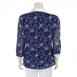 เสื้อเชิ้ต แขน 4 ส่วน ผ้าลูกไม้ราเชล ลายดอกไม้สีกรมท่า - Image 3