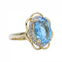 แหวนเงิน925 ชุบทอง18K ประดับโทแพซสีฟ้าและเพชร CZ - Image 2