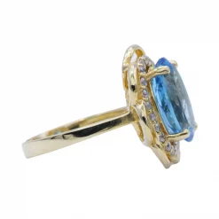 แหวนเงิน925 ชุบทอง18K ประดับโทแพซสีฟ้าและเพชร CZ - Image 3