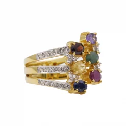 แหวนเงิน925 ชุบทอง18K ประดับอัญมณีหลากชนิด และโทแพซสีขาว - Image 2