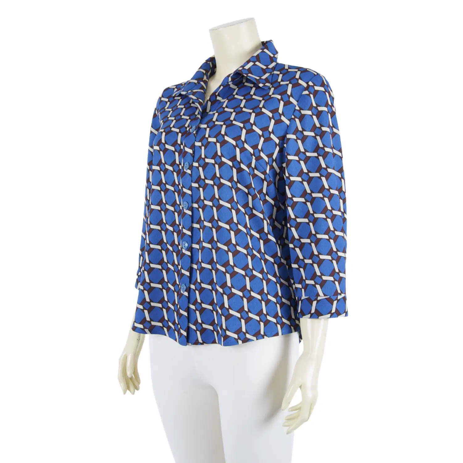 เสื้อเชิ้ตปลายปกมน แขน 4 ส่วน ผ้าลายตาข่าย - Image 3