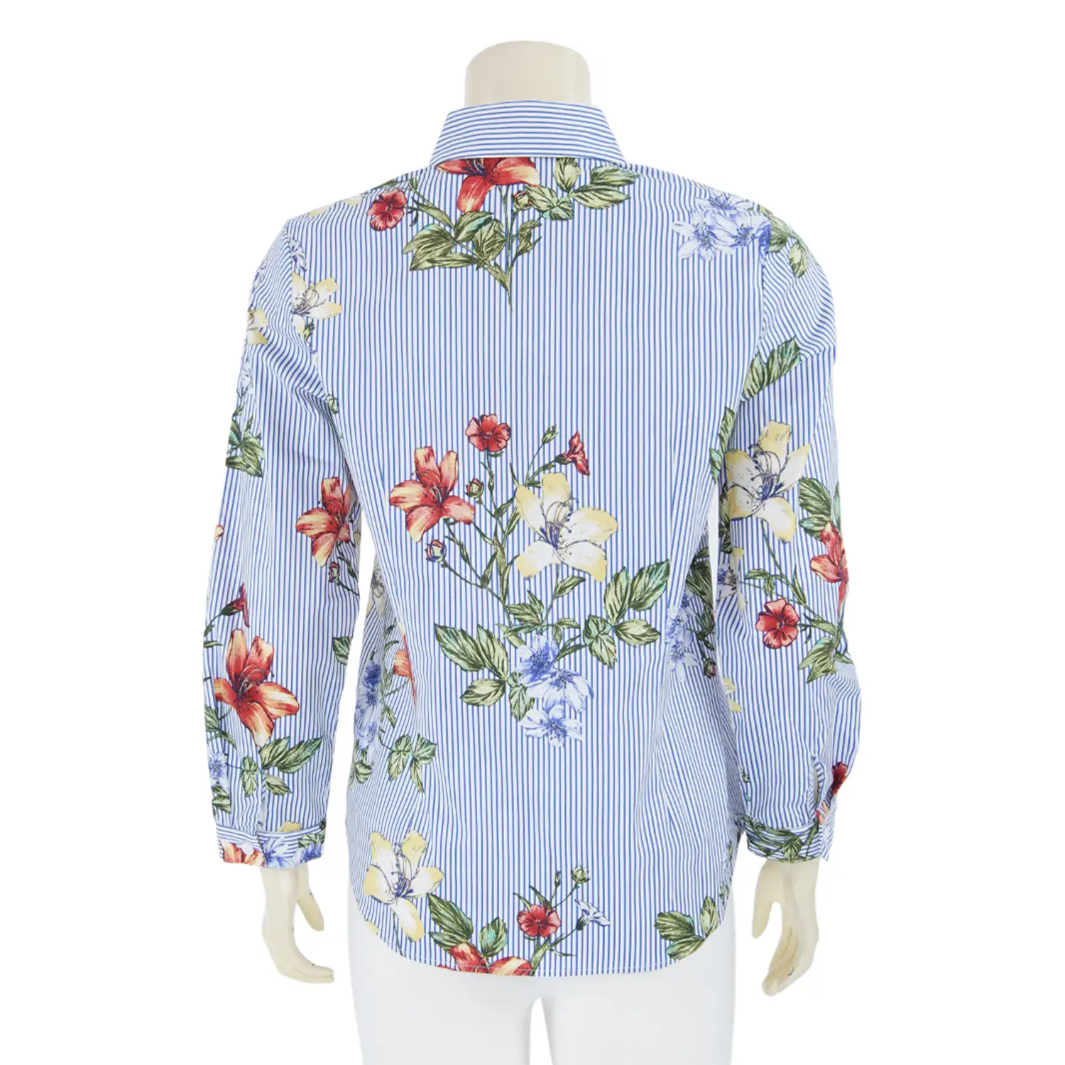 เสื้อเชิ้ต แขนยาว ผ้าลายทาง และลายดอกไม้ - Image 3