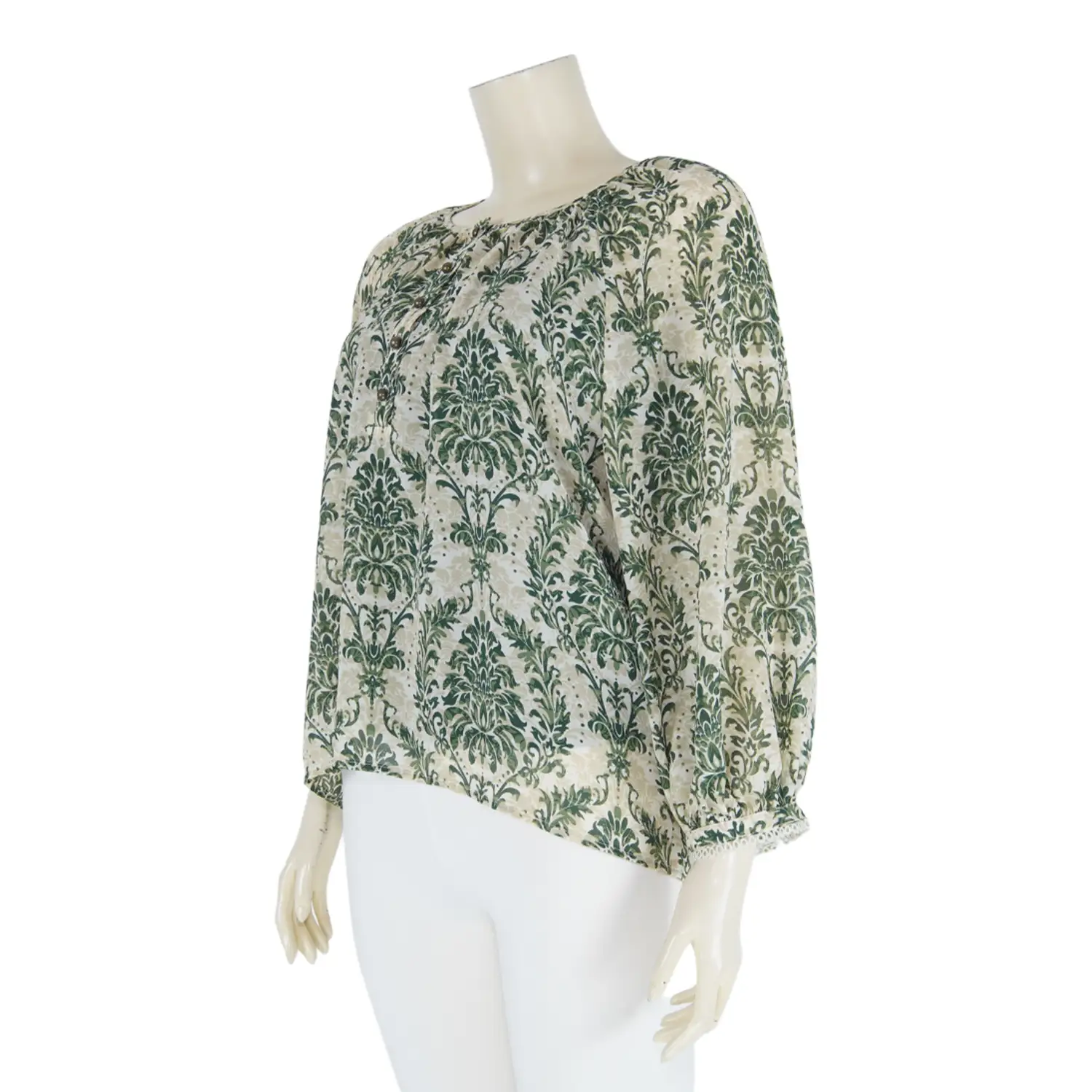 เสื้อคอปาด แขนยาว 5 ส่วน ทรงแขนพอง วงแขนแบบแร็กแลน ผ้าพิมพ์ลาย - Image 2