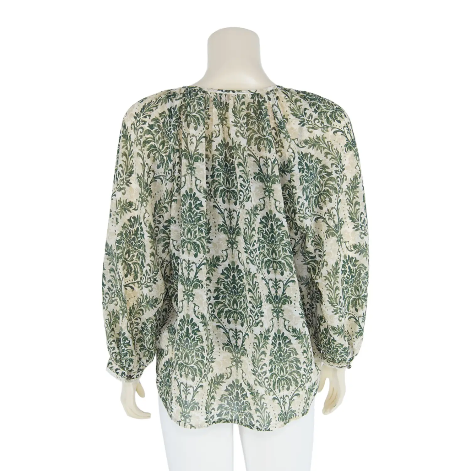 เสื้อคอปาด แขนยาว 5 ส่วน ทรงแขนพอง วงแขนแบบแร็กแลน ผ้าพิมพ์ลาย - Image 3