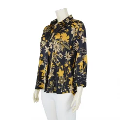 เสื้อเชิ้ต  แขนกระบอก 5 ส่วน เสริมขอบแขน ผ้าลายดอกไม้และใบไม้ - Image 2