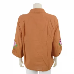 เสื้อคอจีน แขน 4 ส่วน ผ้าลินินผสมผ้าฝ้าย ปักลายนกยูงและดอกไม้ - Image 7