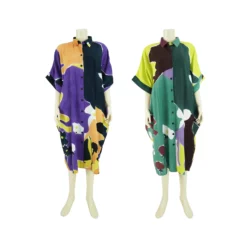 เดรสสตรีคอปก แขนสั้น ทรงกีโมโน ผ้าเพ้นท์ ลาย Colorful Garden - Image 2