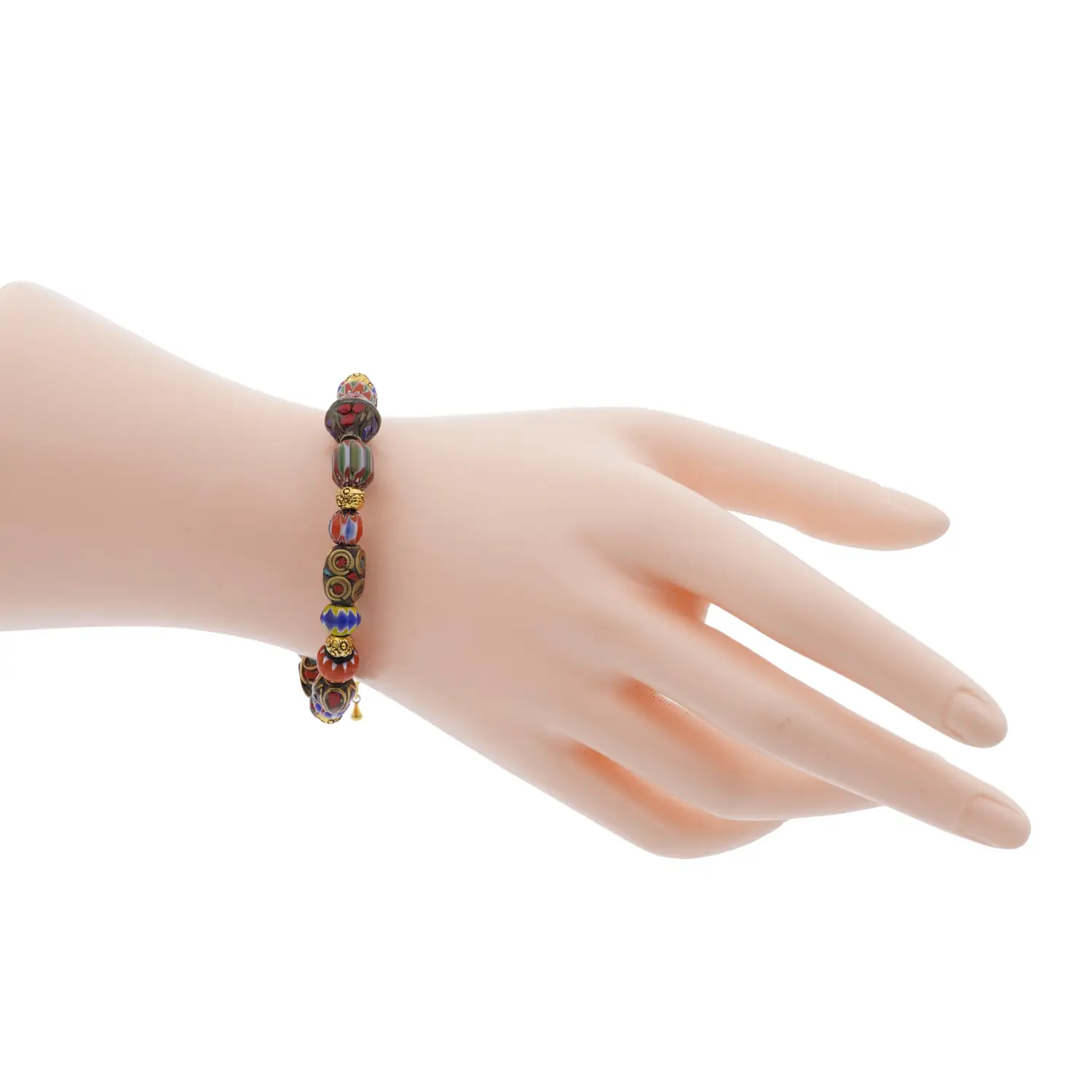 สร้อยข้อมือปะการัง, เทอร์คอยซ์, ลาพิส ลาซูลี และโอนิกซ์สีเขียว ทองเหลือง ชุบทอง18K - Image 2