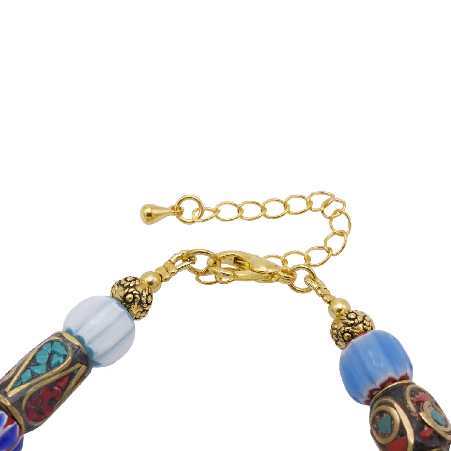 สร้อยข้อมือปะการัง, เทอร์คอยซ์, ลาพิส ลาซูลี และโอนิกซ์สีเขียว ทองเหลือง ชุบทอง18K - Image 4