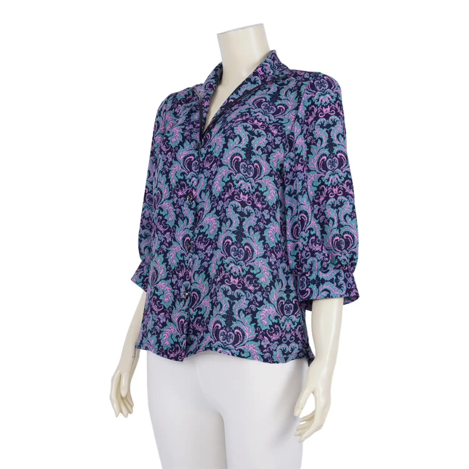 เสื้อเชิ้ตคอปกปีกนก แต่งเลื่อม แขน 3 ส่วน ลายไทย วินเทจ - Image 2