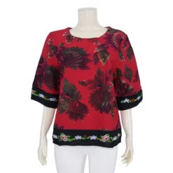 เสื้อคอกลม แขน 3 ส่วน แต่งผ้าปักลายดอกไม้ - Image 3