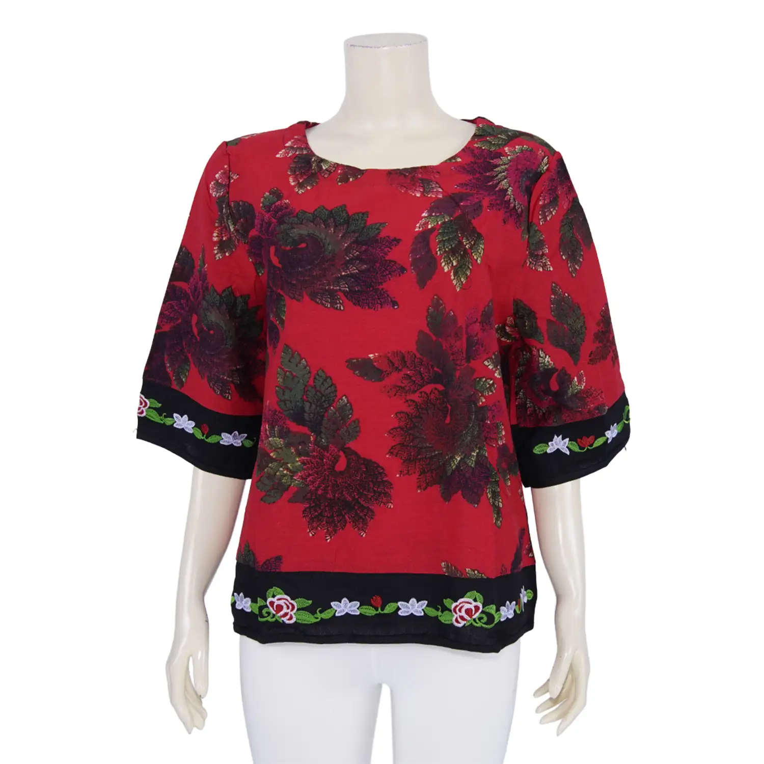 เสื้อคอกลม แขน 3 ส่วน แต่งผ้าปักลายดอกไม้ - Image 3