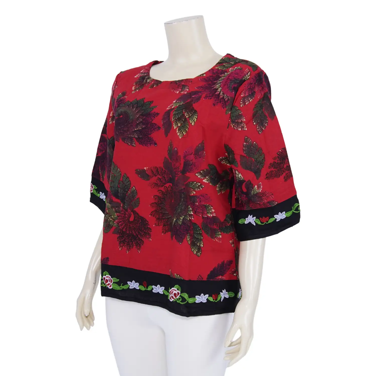 เสื้อคอกลม แขน 3 ส่วน แต่งผ้าปักลายดอกไม้ - Image 4